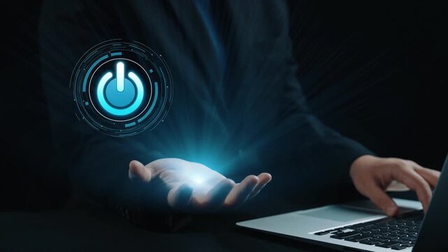 Start 2025 concept with futuristic power button symbolizing fresh beginnings, innovation, and digital transformation. Start 2025, new goals, and start 2025 initiative. Elide