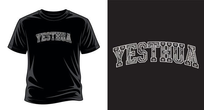 Yeshua t-shirt design vintage decorative lettering with intricate patterns and bold outlines graphic vector art print templet