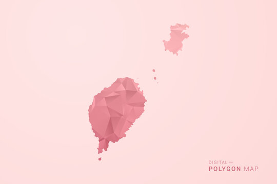 Sao Tome and Principe Map - Polygon Style Vector Illustration in Soft Pink Valentine Theme, Low Poly Geometric Design, Isolated on Pastel Background.