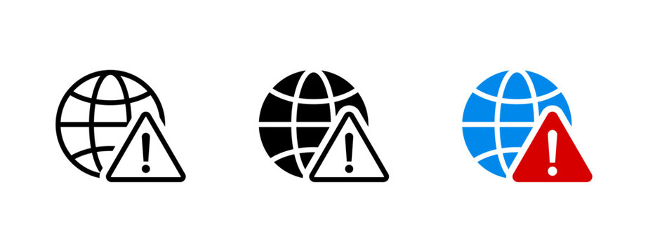 Global Warning Globe Icon Set Vector with Alert Symbol
World Risk Notification and Crisis Indicator  symbol on Transparent Background PNG