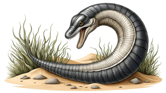 Hand-drawn sandworm vector illustration featuring a detailed, textured body with an organic, serpentine form.