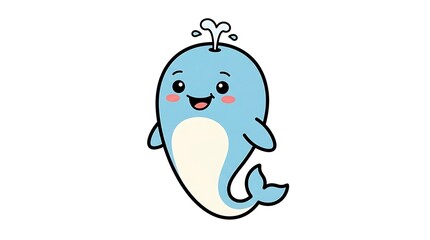 Cute Cartoon Whale Character Illustration.