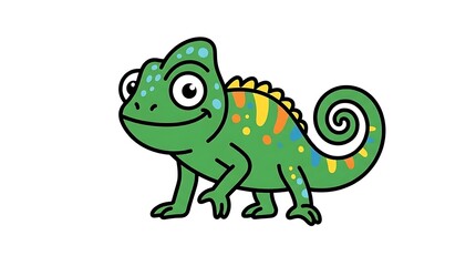 Obraz premium Colorful Cartoon Chameleon Illustration Isolated White.