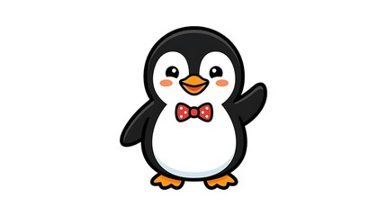 Obraz premium Adorable Cartoon Penguin with Red Bow Tie.