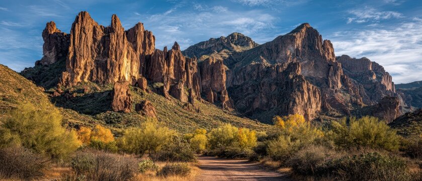 Rocky Desert Landscape in Arizona With Sharp Textures Under Bright Sunlight Showcasing Natural Beauty