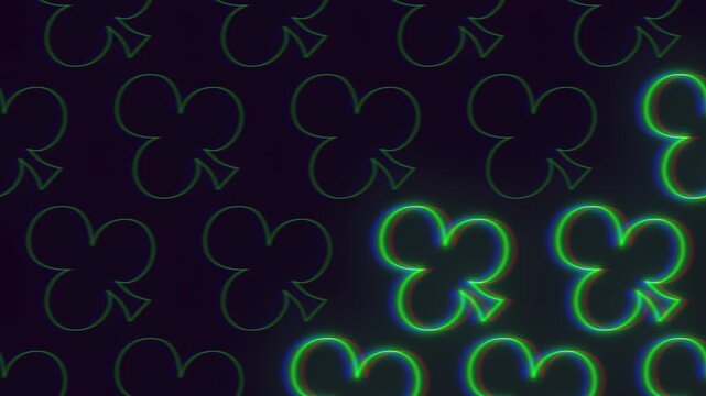 Animated neon club suit pattern background, casino and poker themed footage