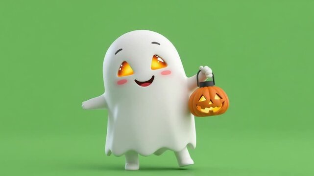 Glowing Eyed Ghost Holding Halloween Pumpkin Lantern
