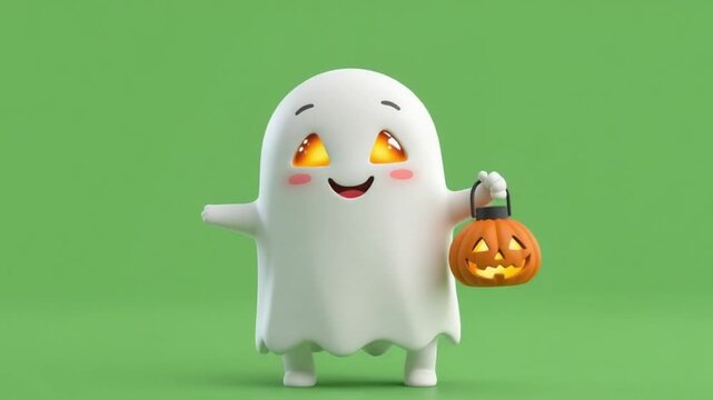 Glowing Eyed Ghost Holding Halloween Pumpkin Lantern