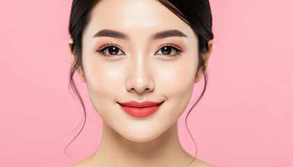 Fototapeta premium Elegant Beauty: An exquisite portrait of a woman radiating natural beauty and serenity. captured with a soft focus and gentle lighting