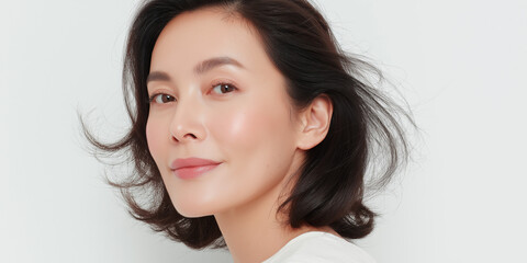 50代, 女性, 美容, スキンケア, 化粧品, 美肌, エイジングケア, 若々しさ, 健康的, 自然体, 日本人, アジア人, 美容医療, 保湿, 美白, ツヤ肌, ナチュラルメイク, フェイシャルケア, 美容液, クリーム, マスク, リフトアップ, シワ改善, ハリ肌, エステ, 美容クリニック, 笑顔, クローズアップ, ポートレート, リラックス, ヘルシーライフスタイル, アンチエイジ