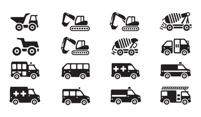 Compilation of construction and emergency vehicle icons for design © MDABDUR