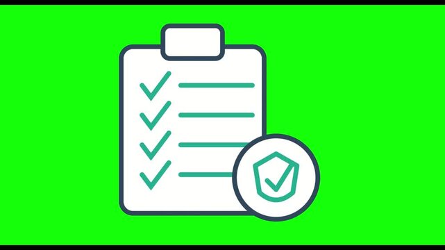 Animated checklist with green checkmarks and shield icon on green screen