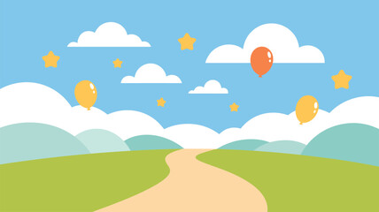 Obraz premium Winding road hills balloons stars