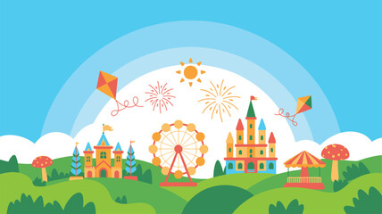 Fototapeta premium Amusement Park Fairground Fun Illustration