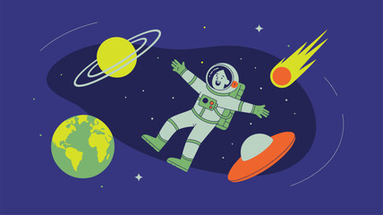 Naklejka premium Astronaut in space with planets