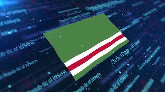 Chechen Repub-lic of Ichkeria Flag Waving on Abstract Digital Background with Glowing Elements