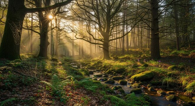 Forest landscape sunlight