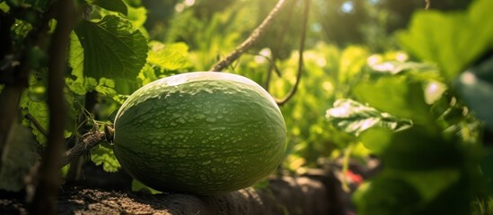 Bathed in golden light, this garden melon embodies the natural beauty and promise of a bountiful harvest.
