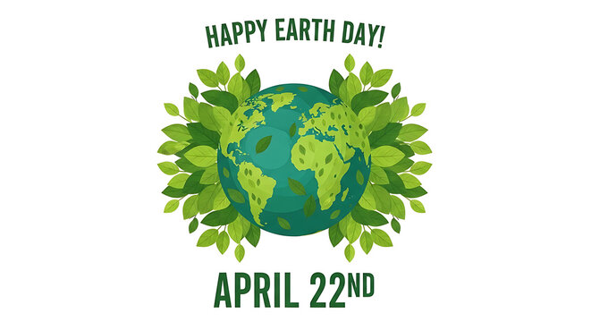Celebrating earth day with a green globe surrounded by leaves on april 22nd