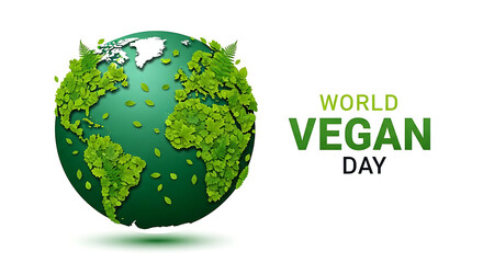 Obraz premium Celebrating world vegan day with a green globe surrounded by leaves.
