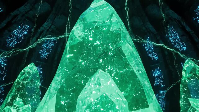 Glowing Emerald Crystals Formation.