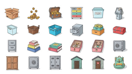 Collection of Various Cartoon Style Storage Containers. © Sof Yan