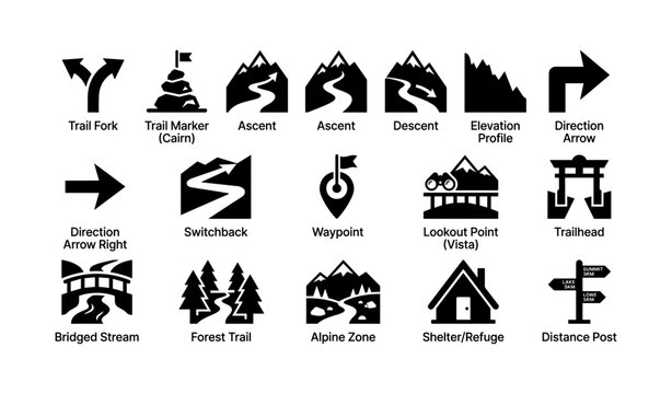 Hiking trail symbols: guide to trail marks, elevation, ascent, and more