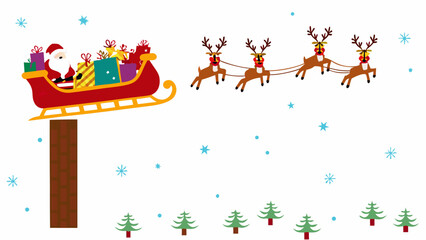 Santa claus flies across the night sky with reindeer and gifts © bashanti