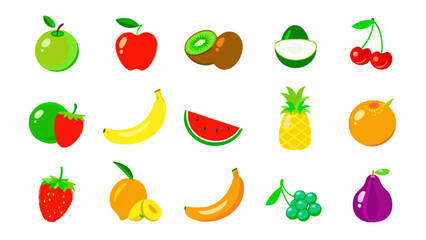 Obraz premium Colorful collection of various fruits arranged on a white background