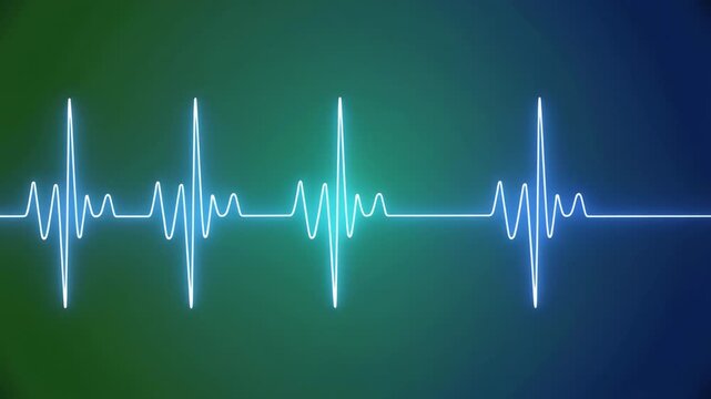 Glowing Blue ECG Heartbeat Line Animation on Dark Green Gradient