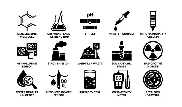 Scientific icons: chemistry, environment, and testing tools