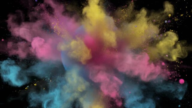 3D Animation of Colorful Serotonin Sphere Exploding into Holi Powder Cloud