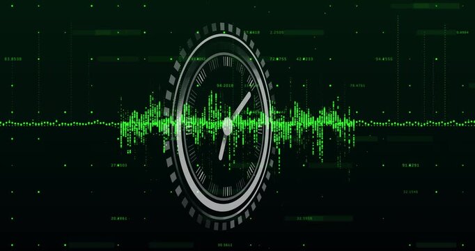 Central HUD animating, waveform peaking and causing ripples, pivot rotating, visualizing telemetry