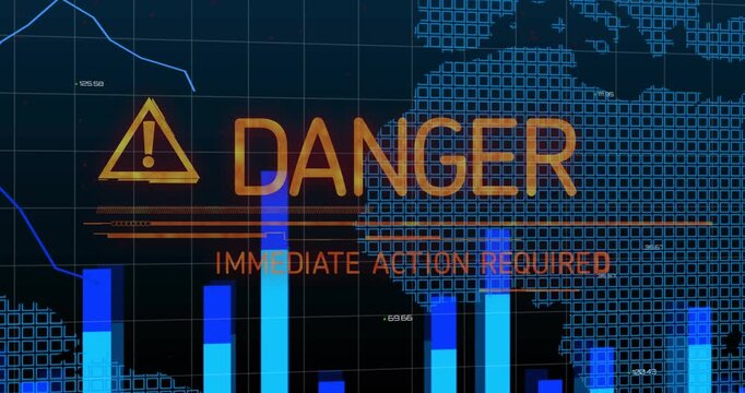 Orange lines starting as blue bars rising and DPT turning DANGER headline warning global data alert