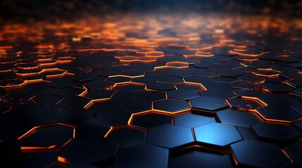 Fototapeta premium A futuristic digital landscape of glowing hexagonal tiles forming a vast network of interconnected patterns