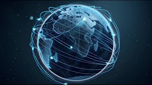 3D Digital Globe with Orbiting Lines