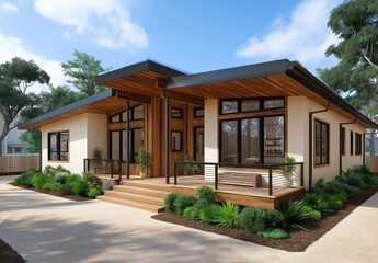 Fototapeta premium Self-consumption ecosystem includes sunny house with gardens