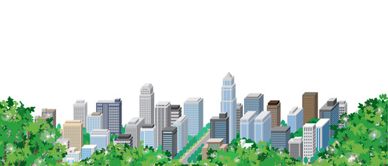 緑豊かな爽やかな街並みのイラスト.