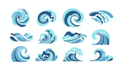 Obraz premium Collection of Blue Wave Illustrations.