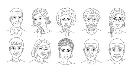 Fototapeta premium A group of seven pixelated faces in a row