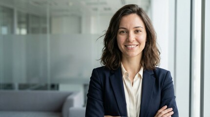 Fototapeta premium Confident businesswoman smiling in modern office space