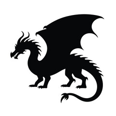 Fototapeta premium Silhouette of a fearsome black dragon in a dynamic side profile