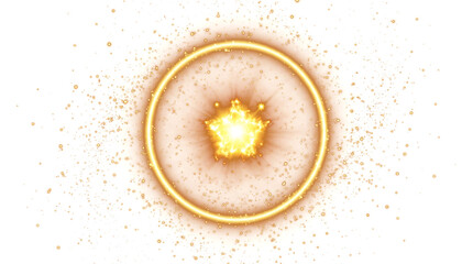 Obraz premium Golden circle with sparkling starburst and glittering particles