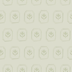 Tulip flowers with square frame, vector vintage seamless pattern.