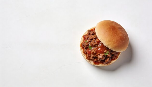 Sloppy joe sandwich with ground beef on a toasted bun