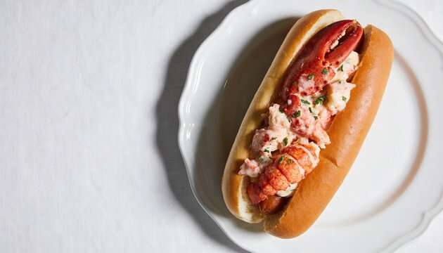 obster roll sandwich with fresh meat on a white plate