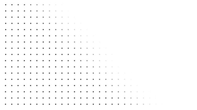 Black dots forming smooth diagonal wave motion on a white background. Minimal geometric loop animation suitable for modern design, corporate visuals, and technology themes.