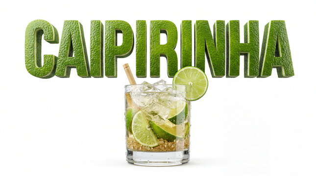 Caipirinha 3d cocktail and letters with lime and sugar