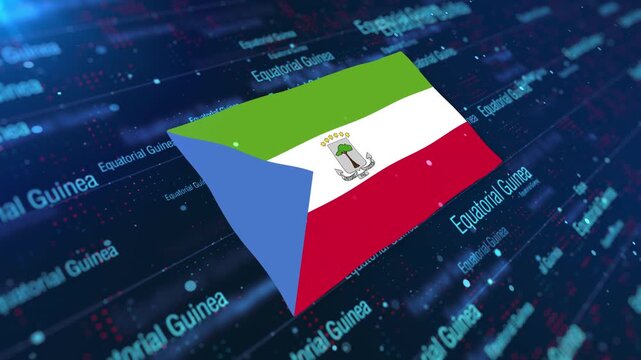 Equatorial Guinea Flag Waving on Abstract Digital Background with Glowing Elements