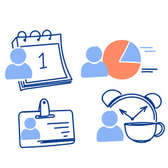 Obraz premium Cute sketchy office routine and productivity icons collection. Human resources, daily schedule, and work concept elements in pastel colors